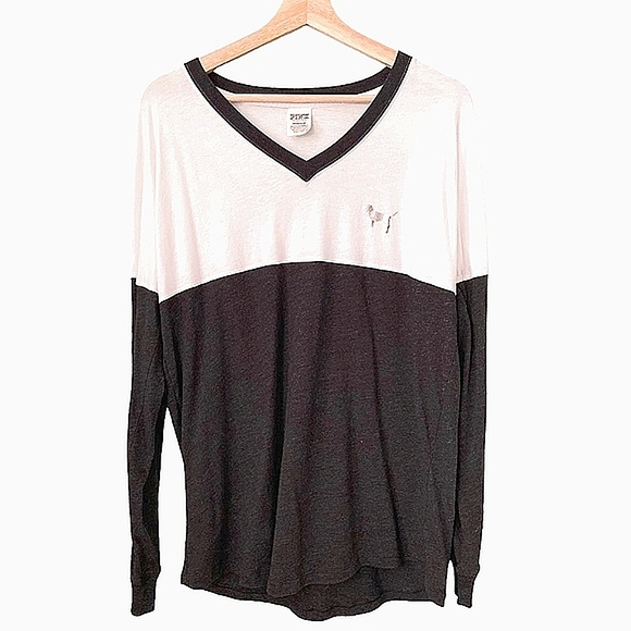 PINK VICTORIA'S SECRET LONG SLEEVE BLING DOG RHINESTONE SLEEVES CAMPUS TEE - Picture 3 of 7